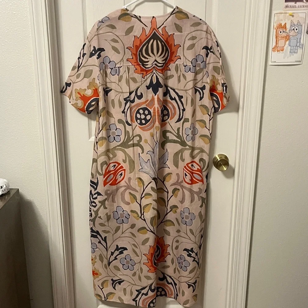 Chrisflo Floral Midi Dress in Cream and Orange NWOT Size XL - Picture 5 of 7